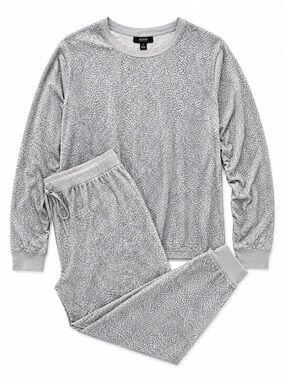 Alfani Intimates Gray Animal Print Pajama Set XL Soft Knit Lounge Sleep Set